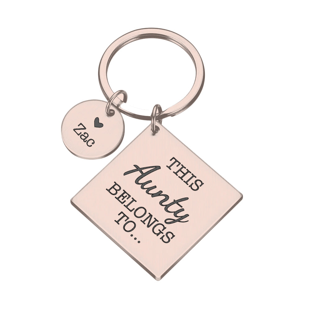 This Aunty Belongs to Metal Keyring Gift Custom Names Text
