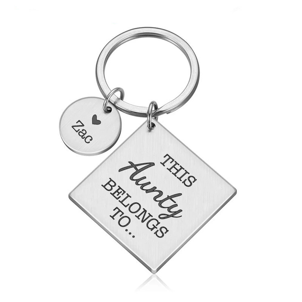 This Aunty Belongs to Metal Keyring Gift Custom Names Text