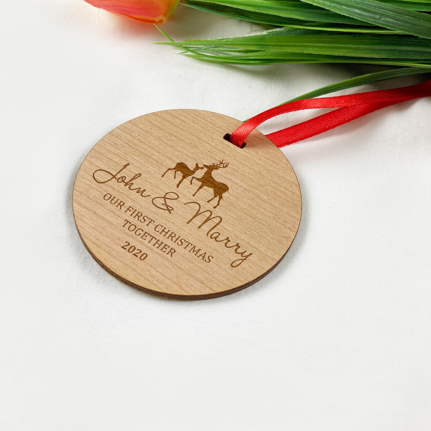 First Christmas Mr & Mrs Round Wooden Ornament