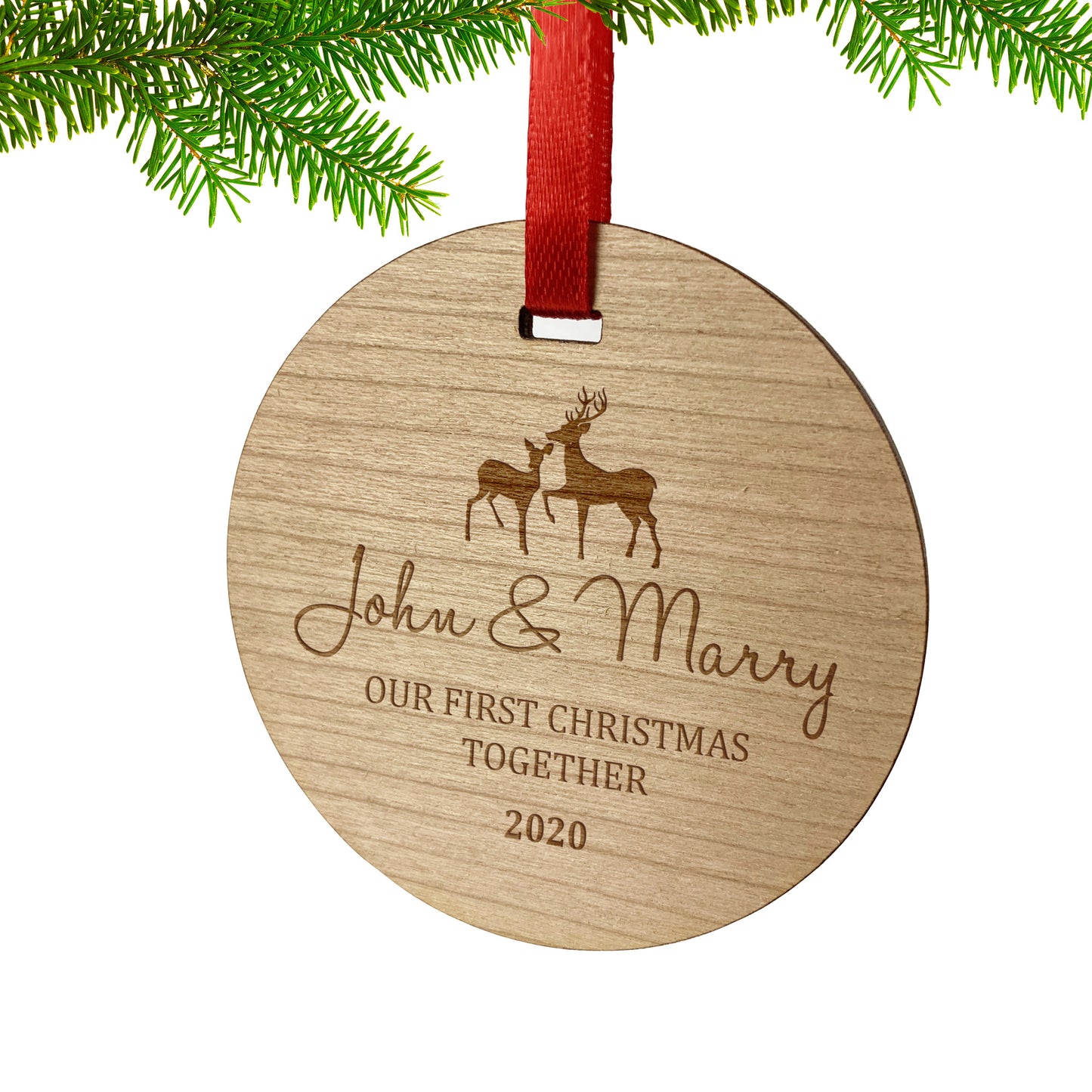 First Christmas Mr & Mrs Round Wooden Ornament