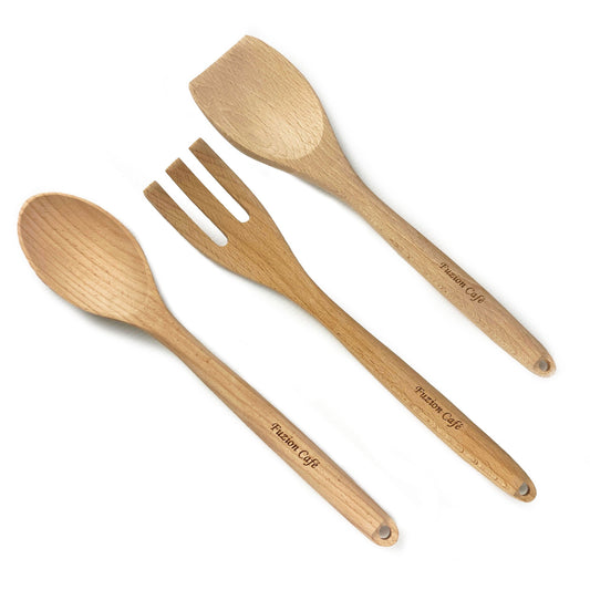 Engraved Wooden 3 Pieces Fork, Spoon or Flat Spoon Gift Set Wedding Favours Special Gift