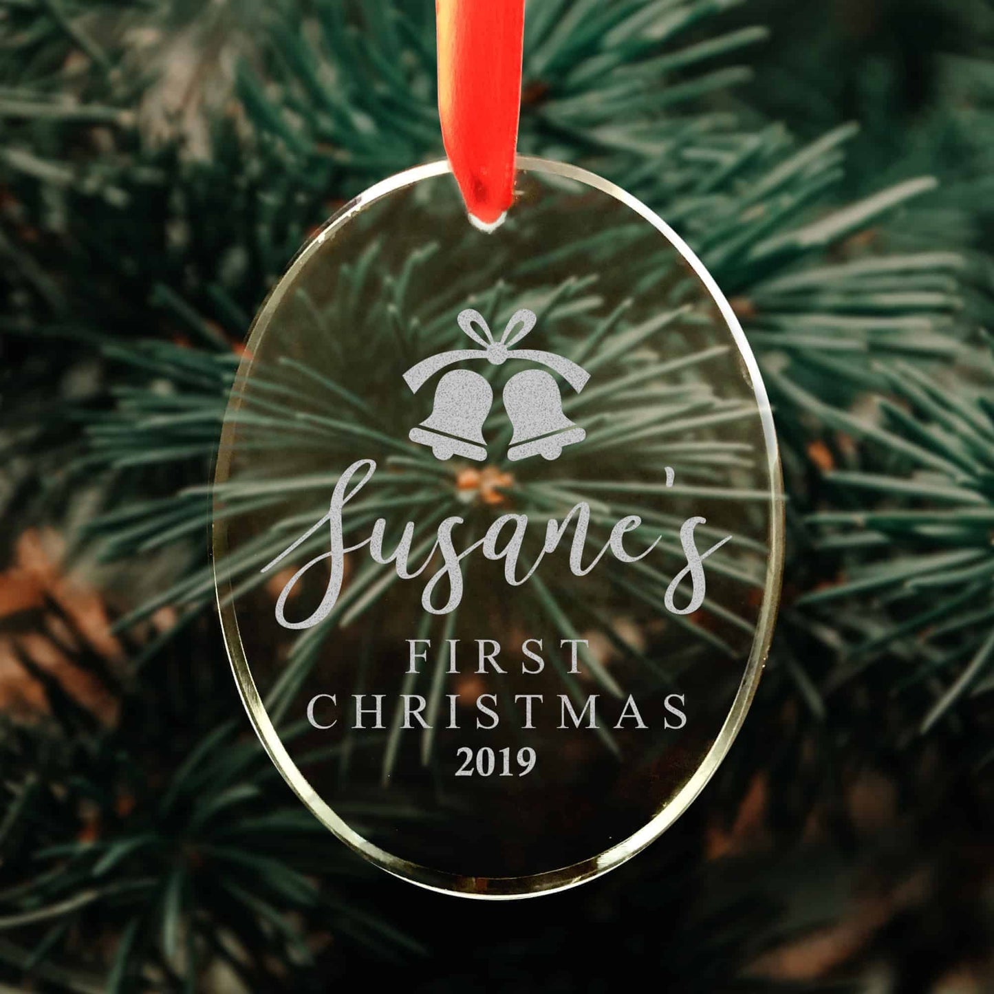 Crystal Glass Oval Babys First Christmas Ornament Gift