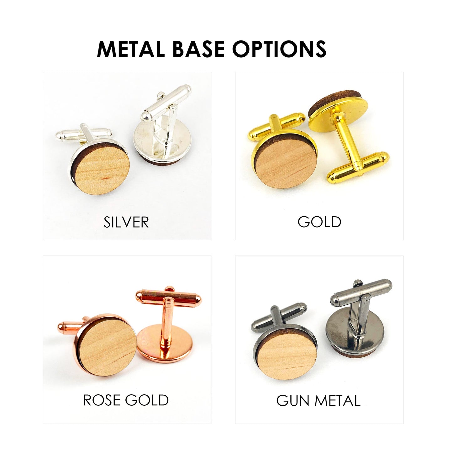 Round Initials Cufflinks Wooden with Metal Base