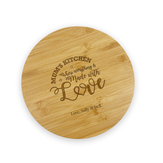 Round Wooden Chopping Board Mum's Kitchen Custom Message