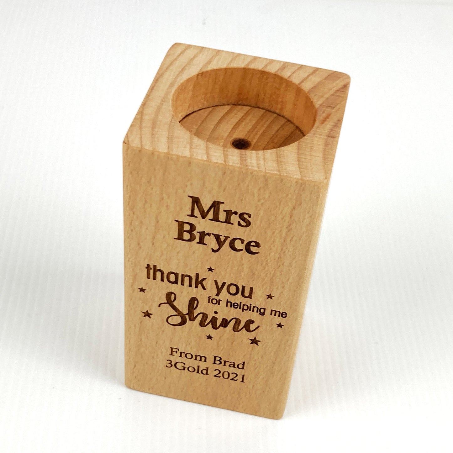 Wooden Tealight Candle Holder Gift for Teacher Christmas End of term