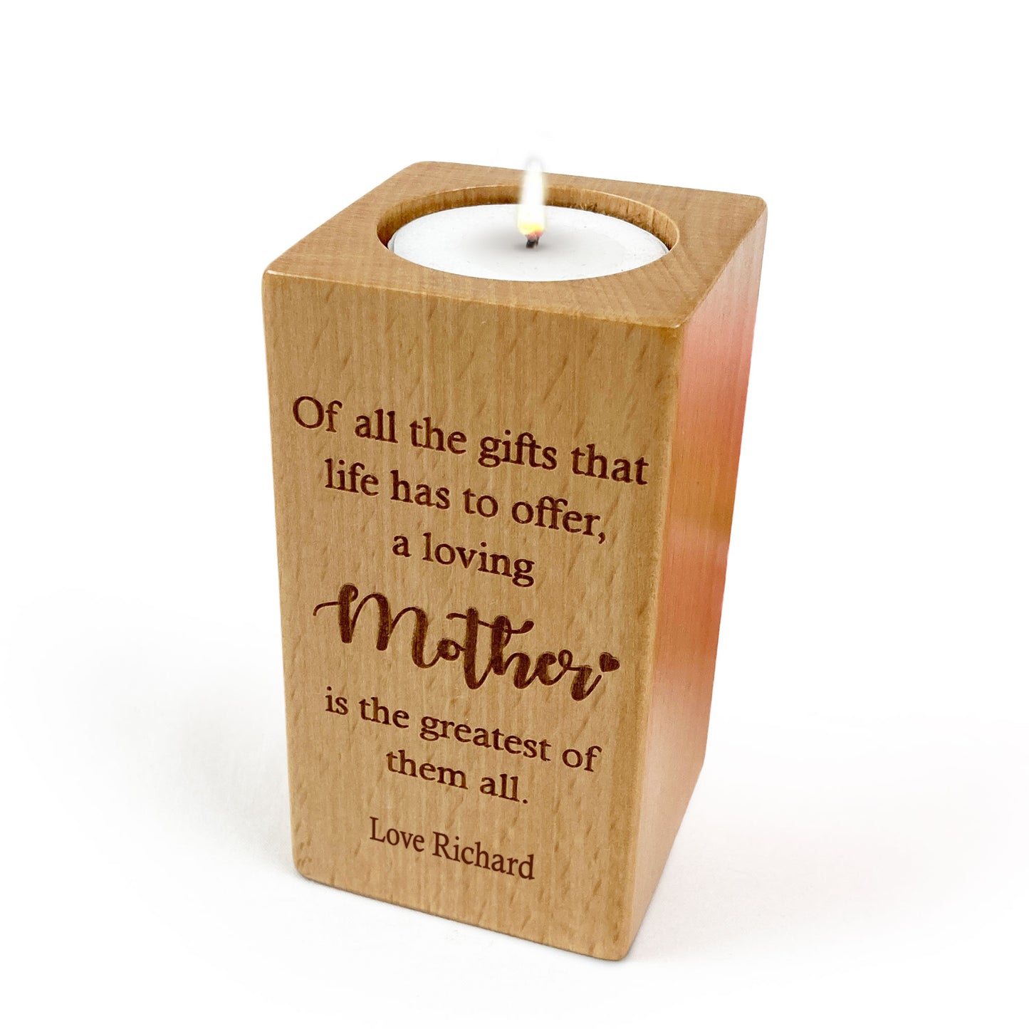 Personalised Wooden Tealight Candle Holder for Mothers Day