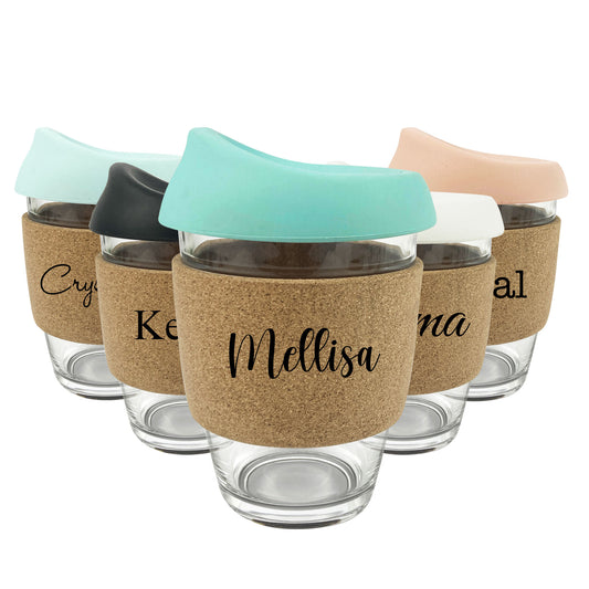 Engraved Cork Band Glass Coffee Tea Cup Gift