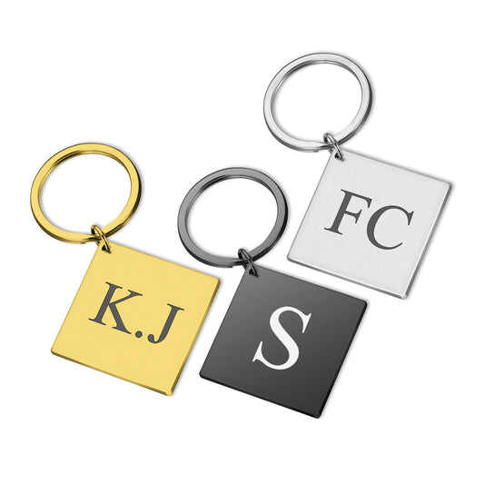 Laser Engraved Square Custom Alphabets Initials Monogram Keyring Bag Tag Gift
