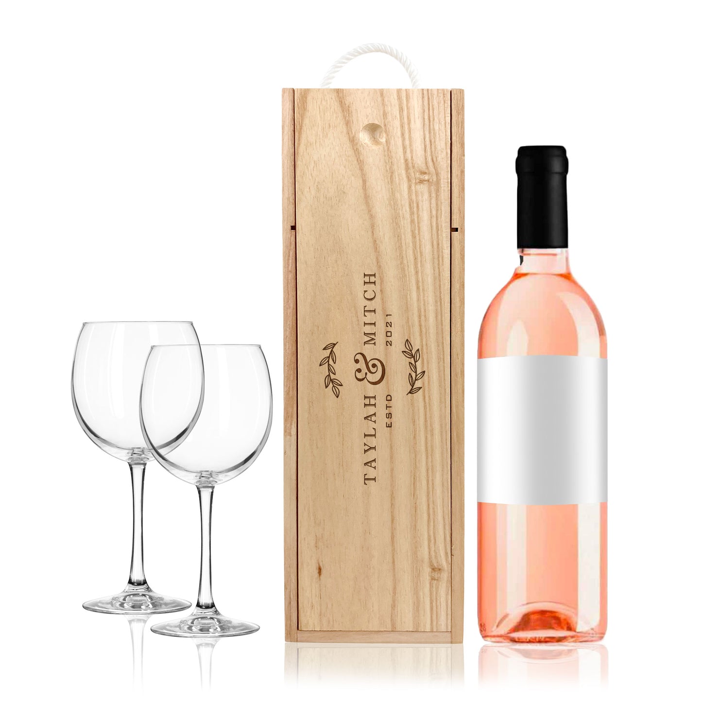 Engraved Wooden Wine Box Gift Custom Names Wedding Anniversary Date