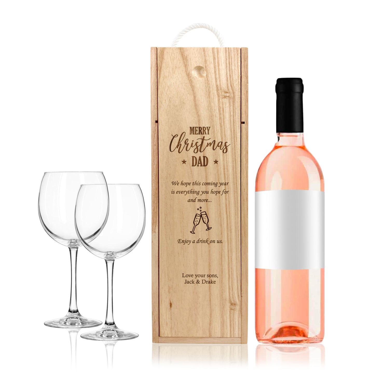 Engraved Wooden Wine Box Gift Merry Christmas Dad Fathers Day Custom
