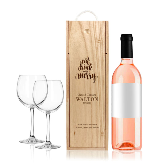 Wooden Engraved Wine Box Christmas New Year Custom Message Names