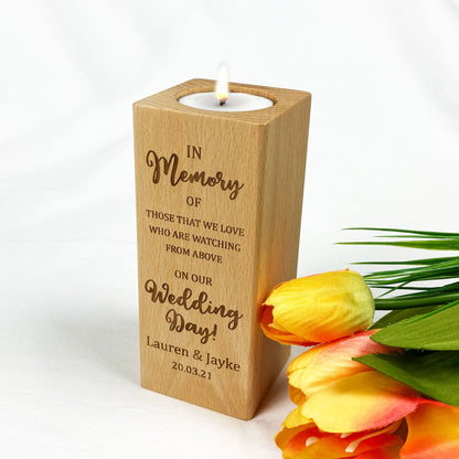 Wooden Wedding Memorial Tealight Candle Holder Gift