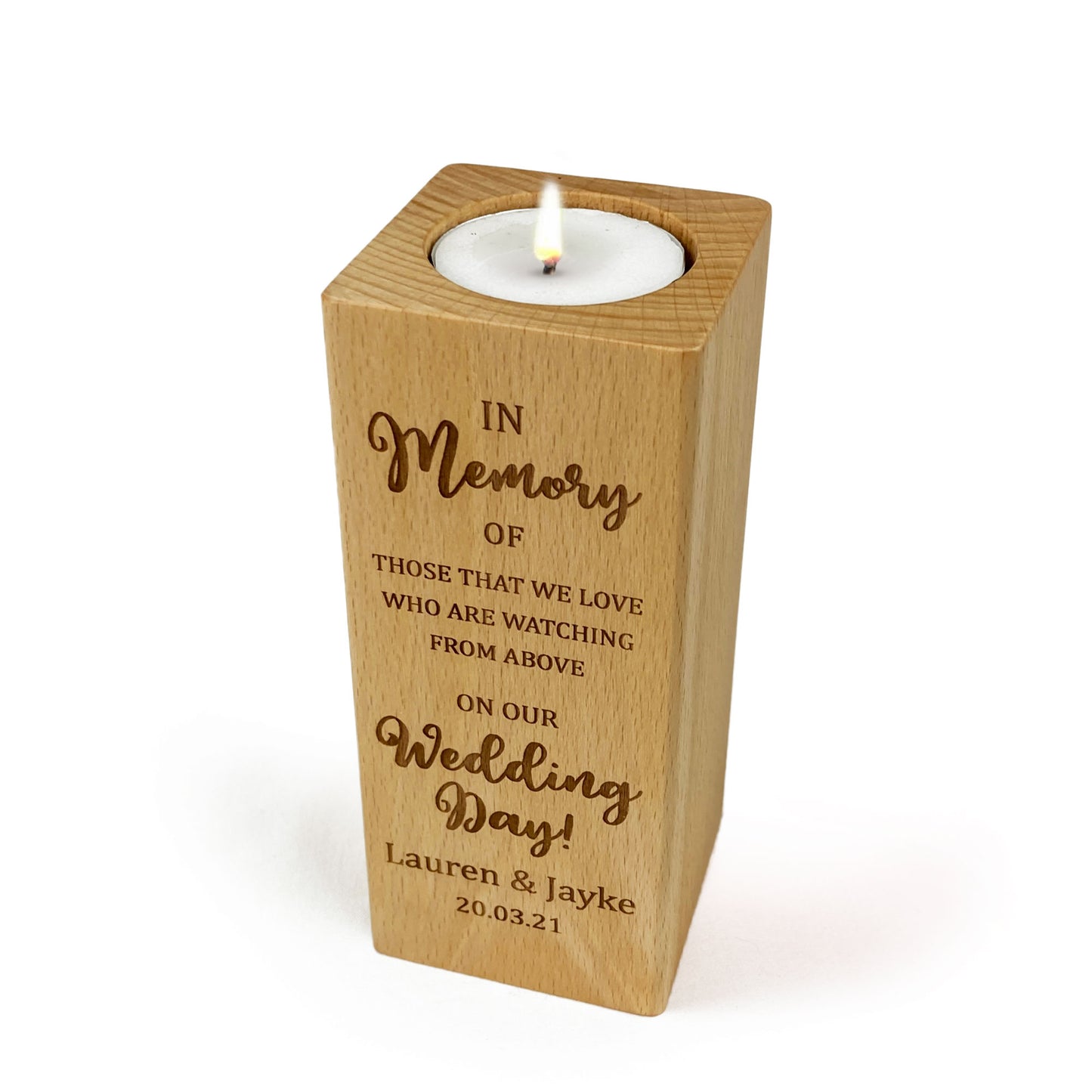 Wooden Wedding Memorial Tealight Candle Holder Gift