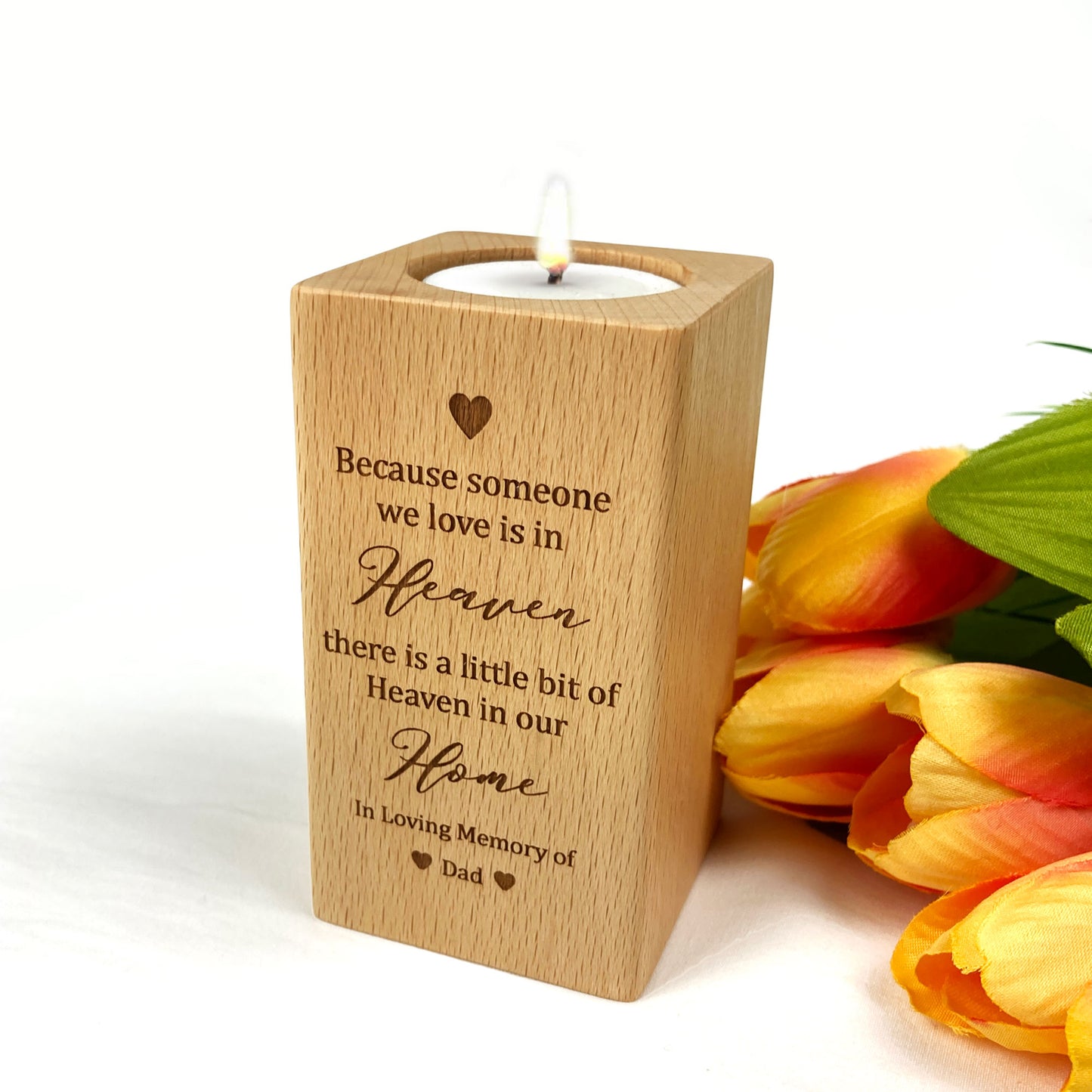 Wooden Memorial Tealight Candle Holder Gift
