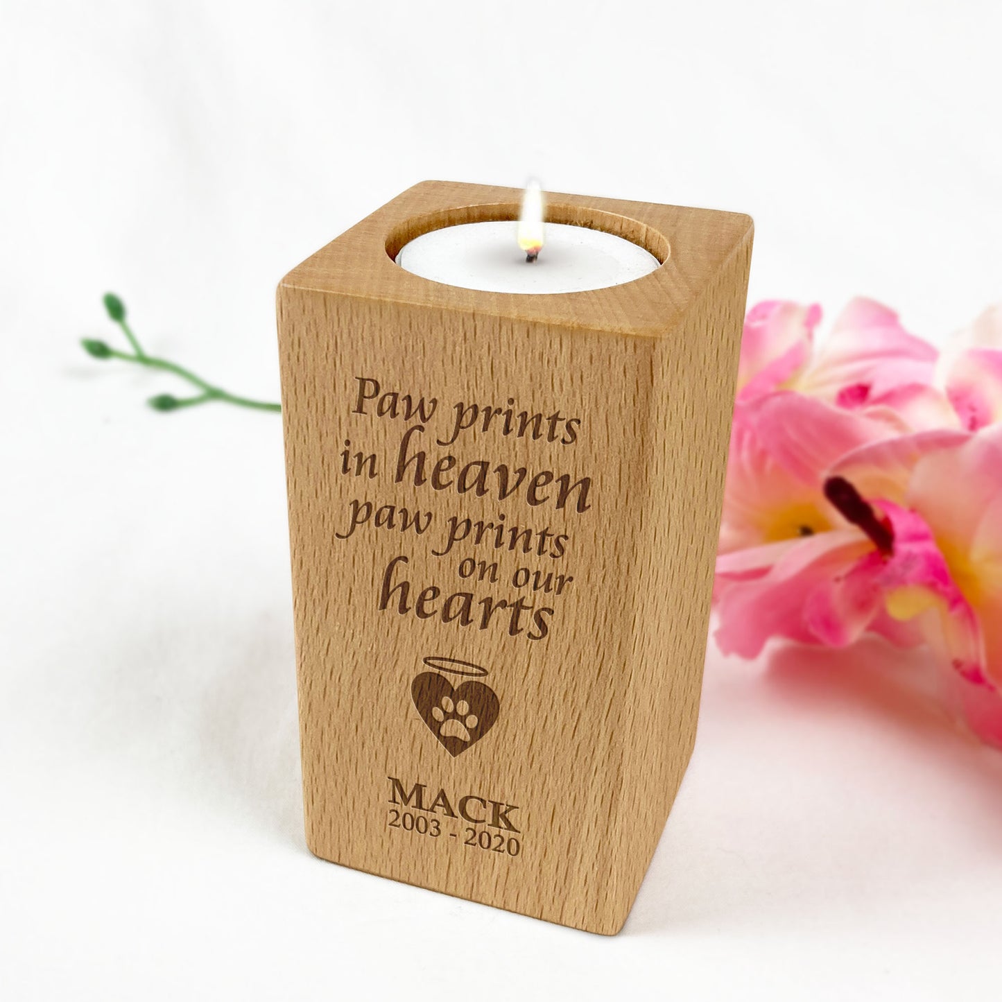 Wooden Pet Memorial Tealight Candle Holder Gift