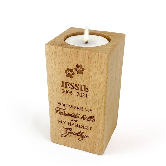 Wooden Tealight Candle Holder Pet Loss Remembrance Gift