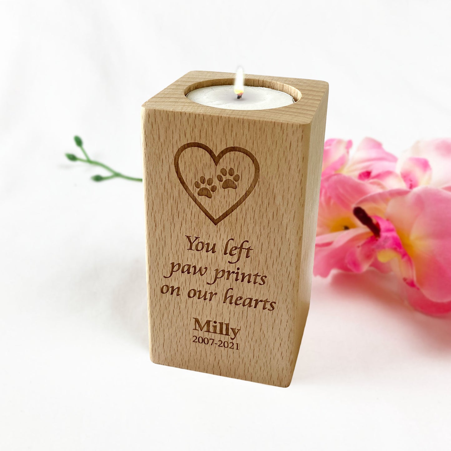 Wooden Pet Loss Memorial Tealight Candle Holder Remembrance Gift