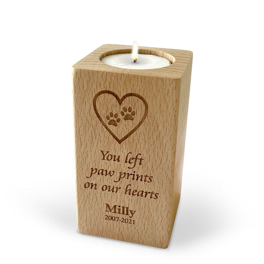 Wooden Memorial Tealight Candle Holder Pet Loss Remembrance Gift