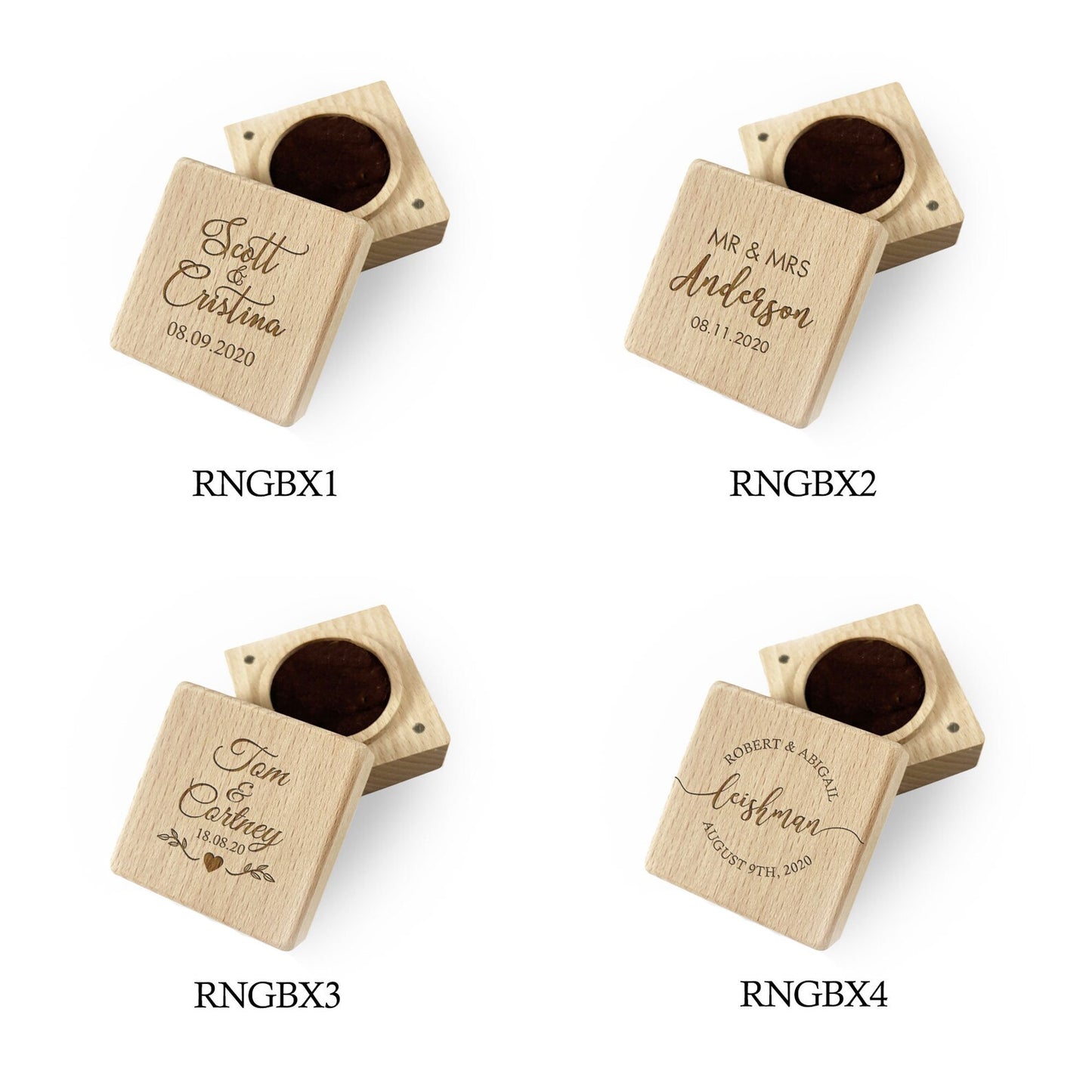 Engraved Ring Bearer Pillow Holder Gift Box Names & Date Love Heart