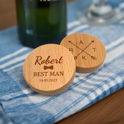 10 X Personalised Engraved Round Wooden Bottle Opener