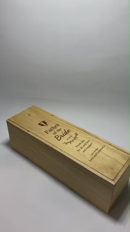 Engraved Wooden Wine Box Father of the Bride Gift Custom Names, Date and Message