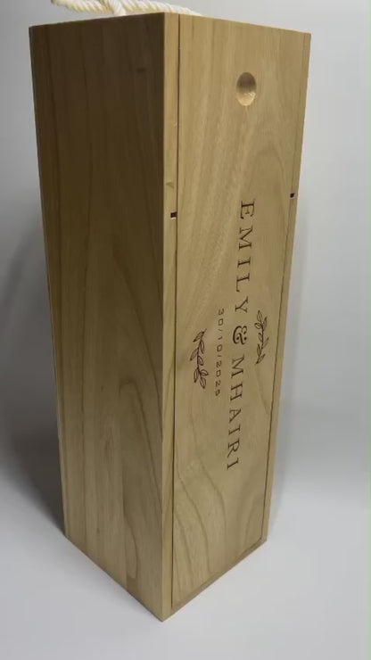 Engraved Wooden Wine Box Gift Custom Names Wedding Anniversary Date