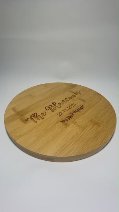 Round Wooden Mr. & Mrs. Engraved Cutting Board Gift Custom Names Wedding Anniversary