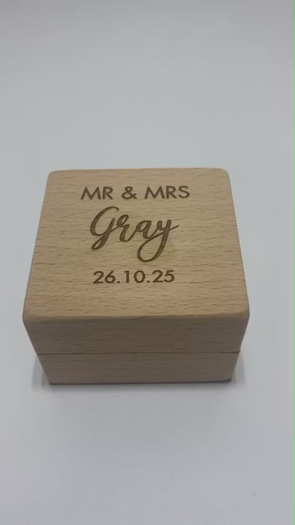 Engraved Ring Bearer Pillow Holder Gift Box Initials Surname Love Heart Date