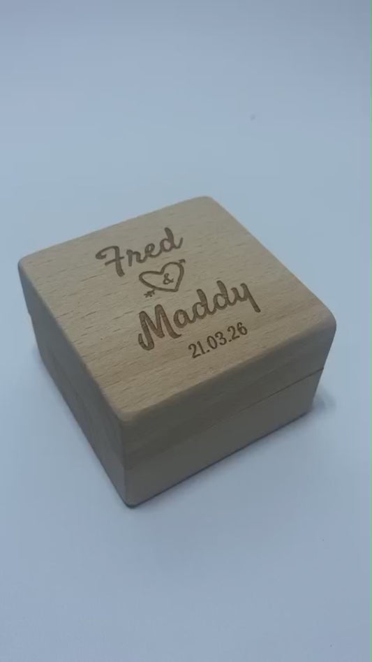 Engraved Ring Bearer Pillow Holder Gift Box Initials & Date Love Heart Frame