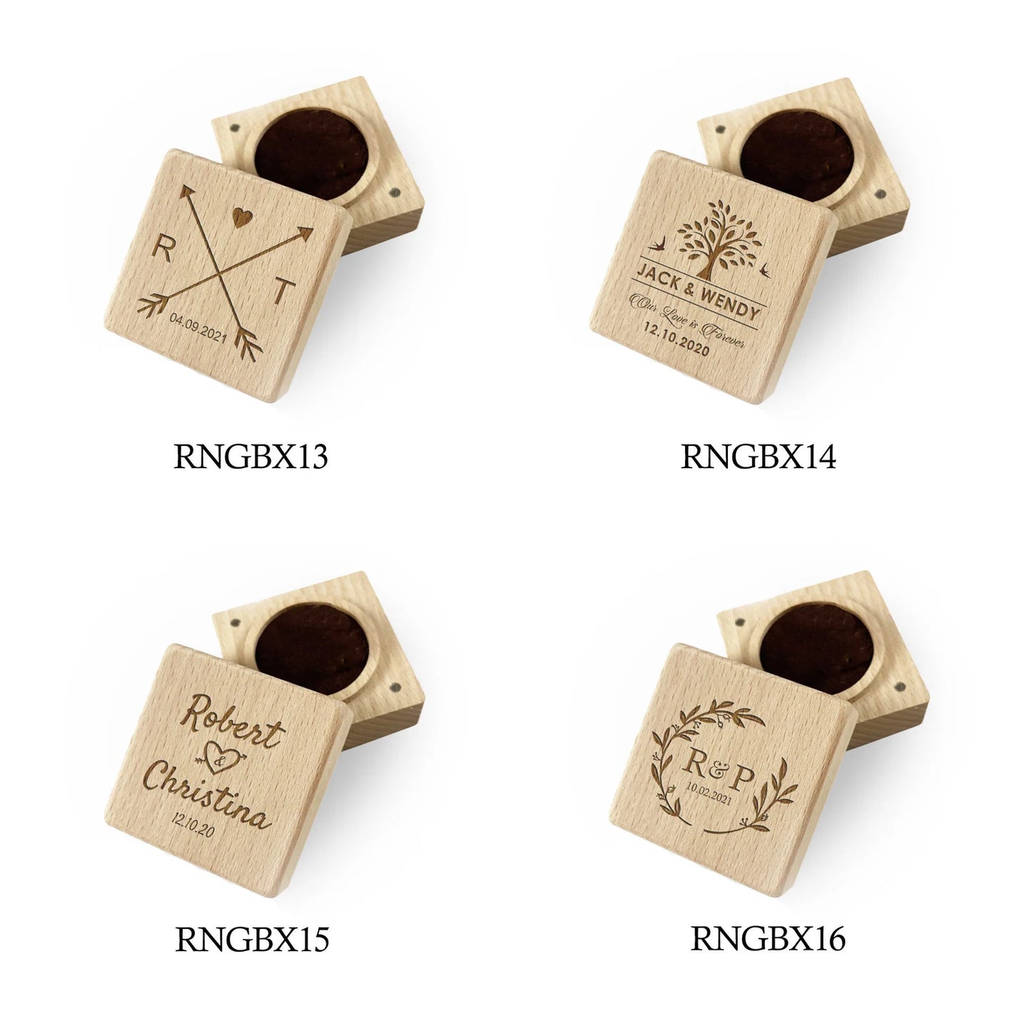 Engraved Ring Bearer Pillow Holder Gift Box Initials & Date Arrows Frame