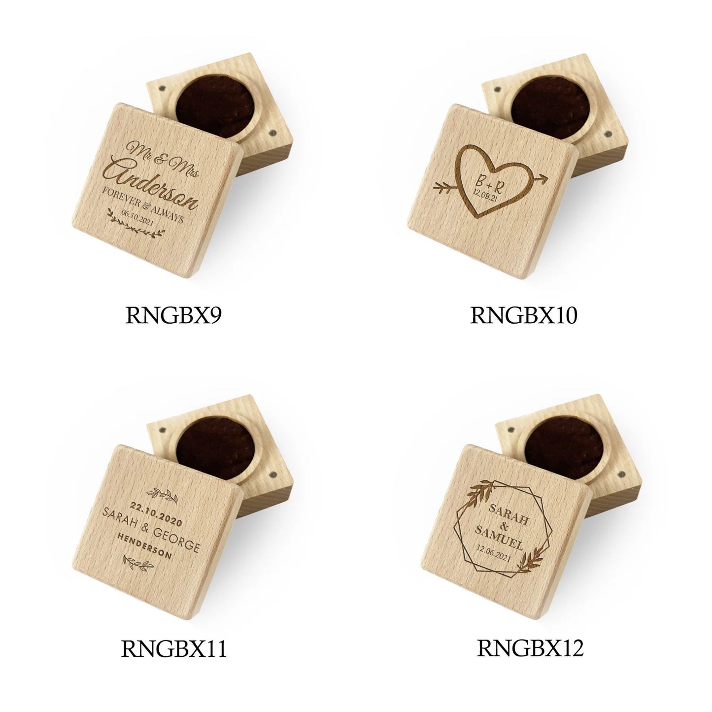 Engraved Ring Bearer Pillow Holder Gift Box Names & Date Love Heart