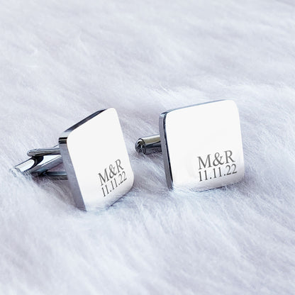Personalised Engraved Stainless Steel Square Men's Cufflinks Gift | Custom Initials Date Date Groom Wedding Valentines day Anniversary Gift