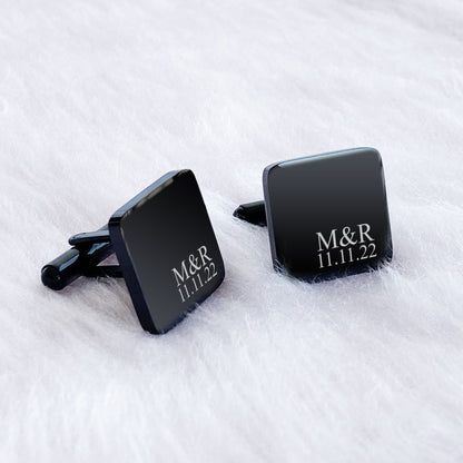 Personalised Engraved Stainless Steel Square Men's Cufflinks Gift | Custom Initials Date Date Groom Wedding Valentines day Anniversary Gift
