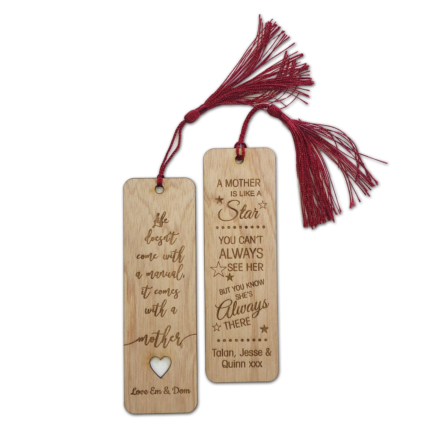 Personalised Wooden Bookmark with Tassel Engraved and message for Mothers Day Birthday Grandma mum