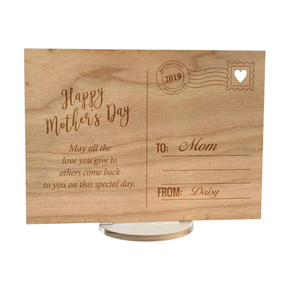 Wooden post card Gift with stand for Mothers day Birthday Special Occasion