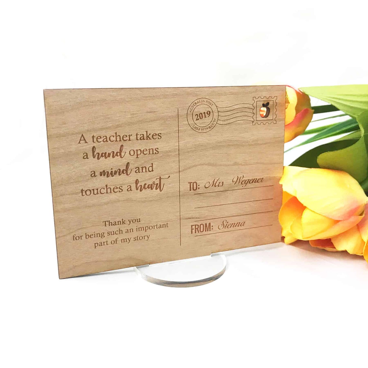 Wooden post card Gift for Teacher with stand