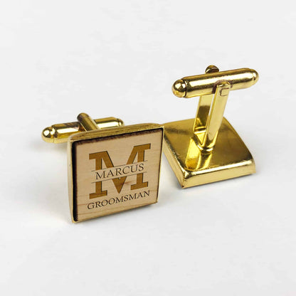 Square Wooden Initial Name and Title Wedding Cufflinks Gift