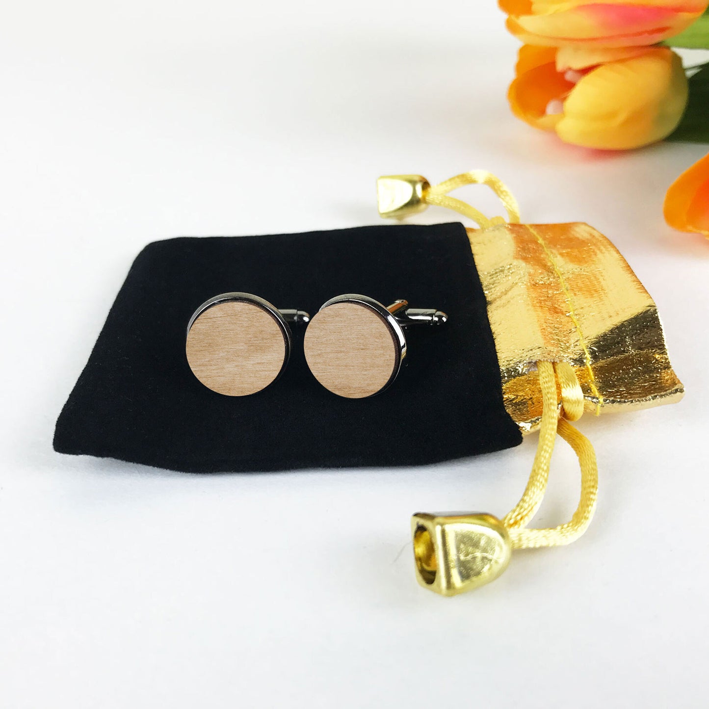 Mr & Mrs Round wooden Infinity Shirt Cuff Links Gift