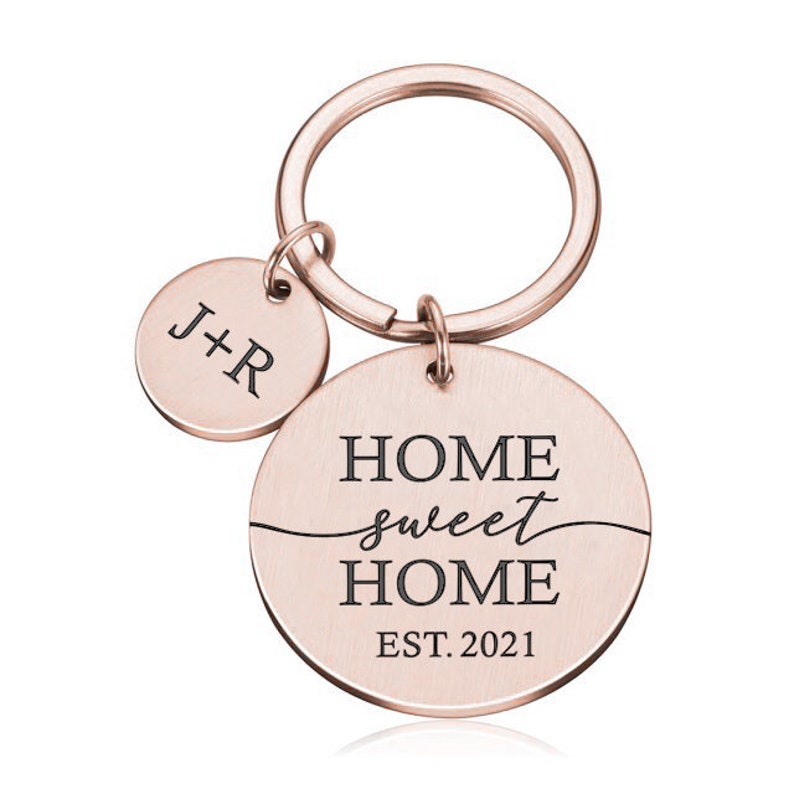 Engraved Home Sweet Home Key ring Gift Custom Date and Initials