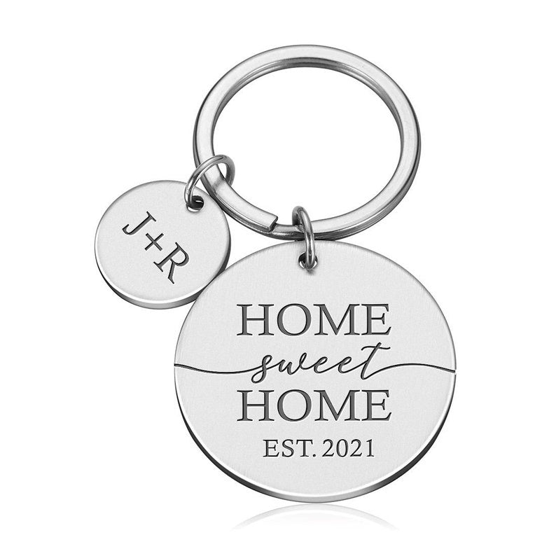 Engraved Home Sweet Home Key ring Gift Custom Date and Initials