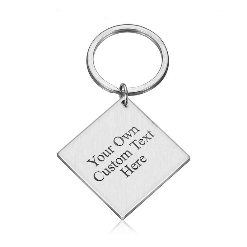 Custom Text Names Date Initials Metal Tag Key ring Gift Anniversary Birthday