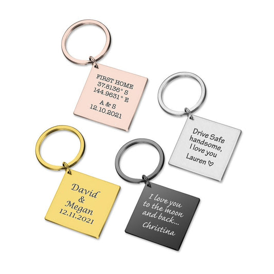 Custom Text Names Date Initials Metal Tag Key ring Gift Anniversary Birthday