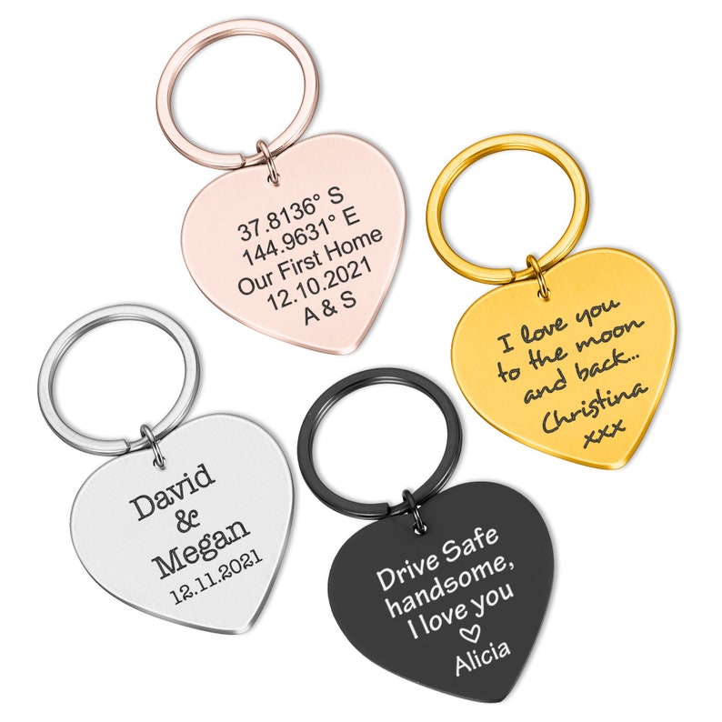 Custom Text Names Date Initials Metal Heart Key ring Gift Couple