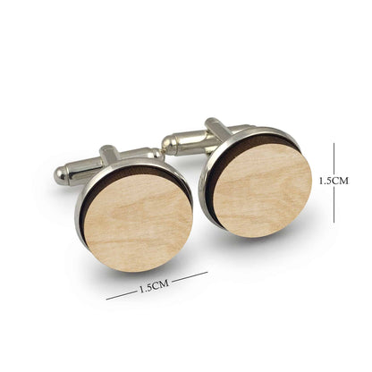 Fathers Day Round Wooden Engraved Mens Shirt Cufflinks Gift Set