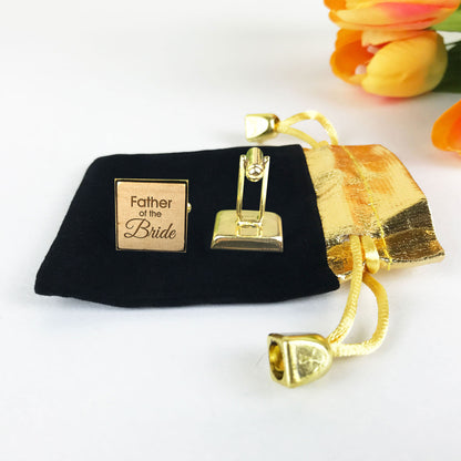 Father of the Bride Square Wooden Cufflinks with Wedding Role, Custom Date