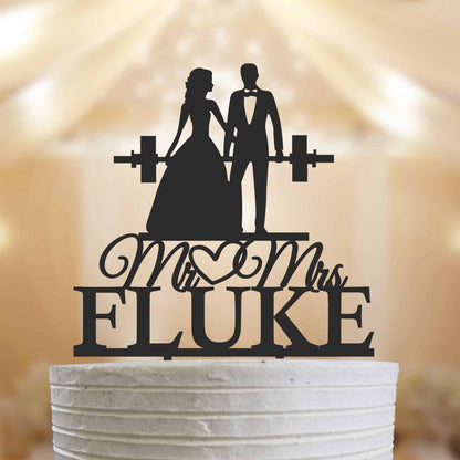 Mr &Mrs Weight lifting Couple Wedding Cake Topper
