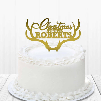 Christmas Party Reindeer Antlers Cake Topper with Family name