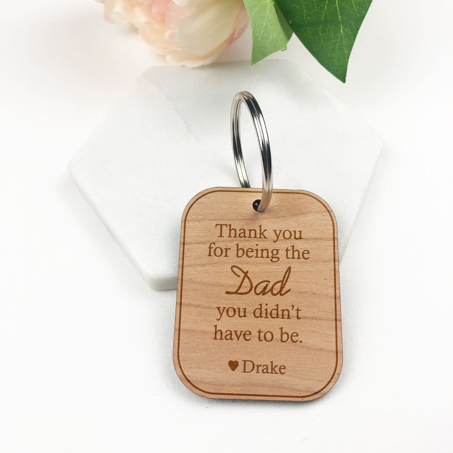 Wooden Engraved Wooden Keyring Gift For Step Dad Fathers Day Birthday
