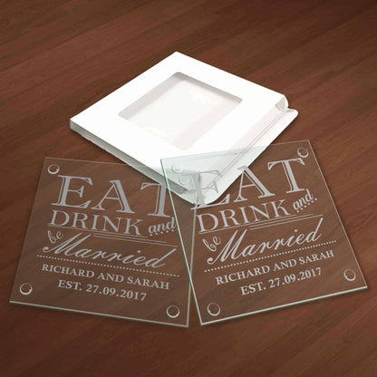 Engraved 2 x  Glass Coasters for Wedding