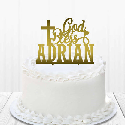 Christening Cake Topper with Name And Cross